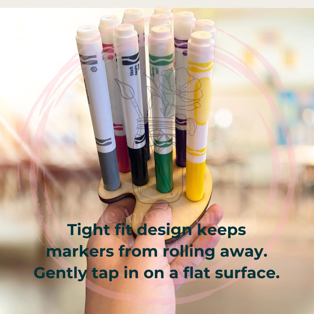 Wooden Marker Stand Compatible with Crayola Broad Tip Markers | 10-Slot Organizer | Palette or Rectangle | Maple Plywood