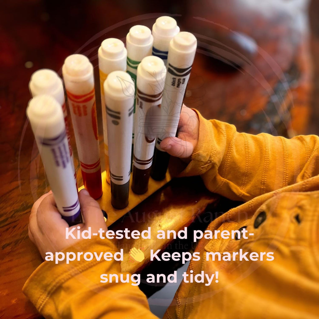 Wooden Marker Stand Compatible with Crayola Broad Tip Markers | 10-Slot Organizer | Palette or Rectangle | Maple Plywood