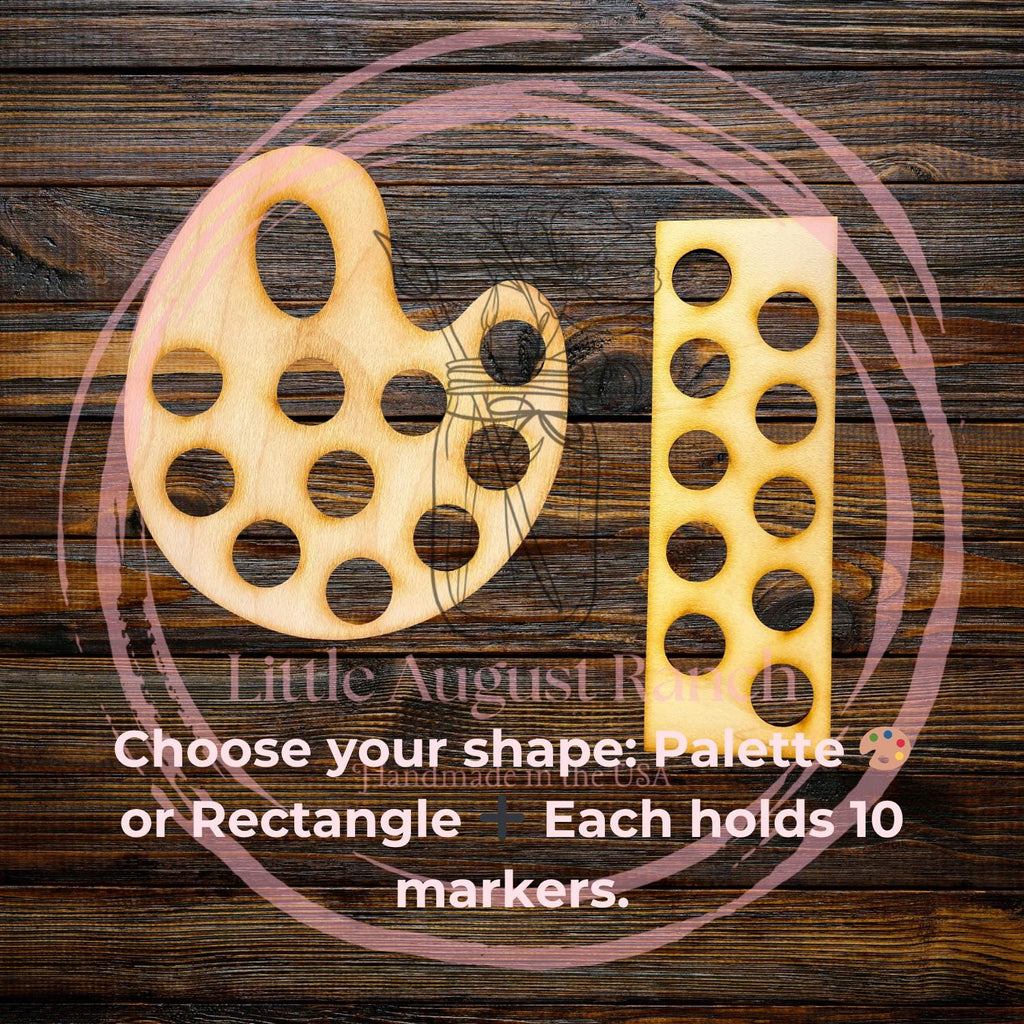 Wooden Marker Stand Compatible with Crayola Broad Tip Markers | 10-Slot Organizer | Palette or Rectangle | Maple Plywood