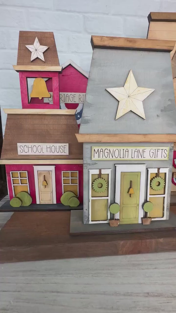 Main Street USA, School House Self Standing Shelf Decor - DIY Wood Blanks to Paint and Decorate