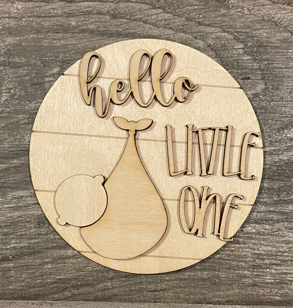 Hello Baby Tiered Tray DIY Kit - Baby Shower, Gender Reveal Wood Blanks by Little August Ranch, perfect for DIY painting and decorating. This adorable sign is a great addition to any tiered tray or collection of wood items.