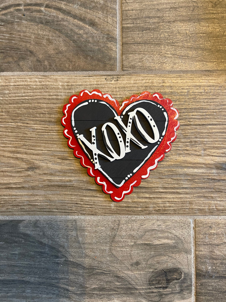 A Little August Ranch heart sticker with the word Valentine Tiered Tray Set - Finished Tray Bundle - Kissing Booth - XOXO Valentine Decor - Tic Tac Toe - February 14th - Love Decor on it.