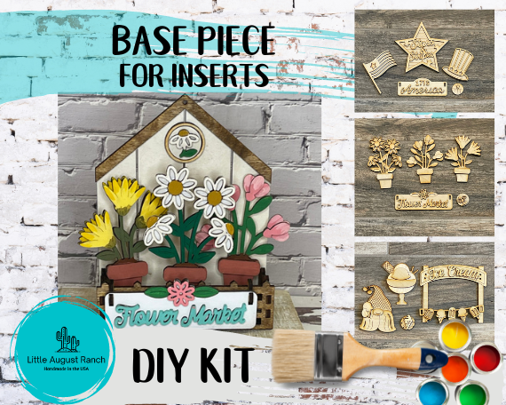 Base piece for Little August Ranch's Standing House DIY - Base for Interchangeable Inserts - Tiered Tray Decor - Freestanding Shelf Decor - Paint it Yourself Kit.