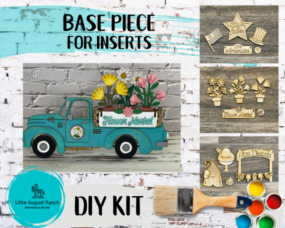 Little August Ranch Standing Vintage Truck DIY - Base for Interchangeable Inserts - Tiered Tray Decor - Freestanding Shelf Decor - Paint it Yourself Kit