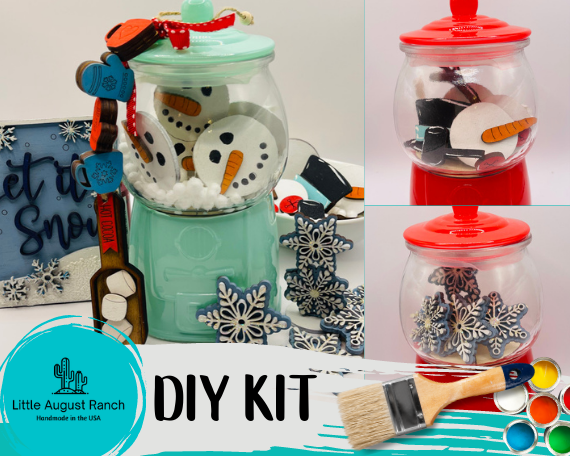 A Winter Gumball Machine Filler - DIY Gumball Filler Craft Kit - Wood Blanks with a snowman and a snowflake by Little August Ranch.