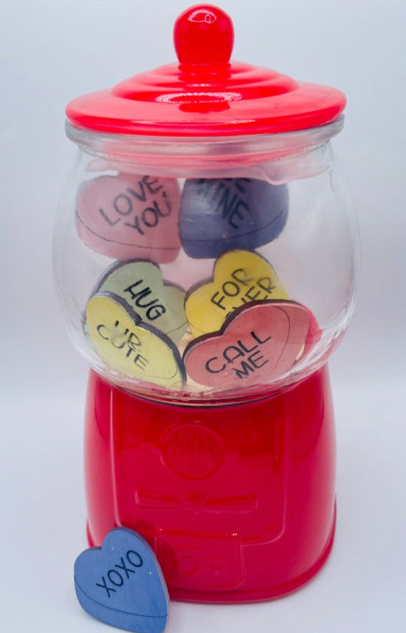 Little August Ranch Valentine Gumball Machine Filler - DIY Gumball Filler Craft Kit - Wood Blanks with a tiered tray for Valentine's day.