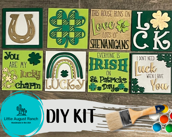 Looking to celebrate St. Patrick's Day with a touch of creativity? Look no further than our Little August Ranch DIY kit! This Tiered Tray St Patrick's Day - DIY Leaning Ladder Insert Kit - Interchangeable Decor includes everything you need to create a festive and fun atmosphere, including a leaning ladder.