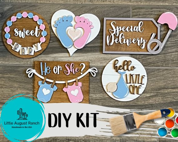 Little August Ranch's Baby Tiered Tray DIY Kit - Baby Shower, Gender Reveal Wood Blanks is a perfect choice for those looking for a DIY baby shower kit with wood items to paint and decorate.