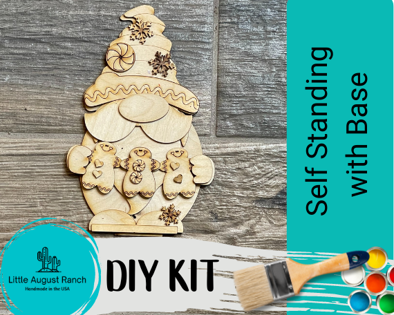 Santa standing with Gingerbread Gnome DIY - Standing Gnome on Base - Christmas DIY Paint Kit - DIY Shelf Decor by Little August Ranch.