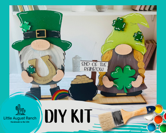 Little August Ranch St Patrick Freestanding Wood Gnome Outfits- St Patty's Interchangeable Gnomes - DIY Paint and Decorate Yourself.