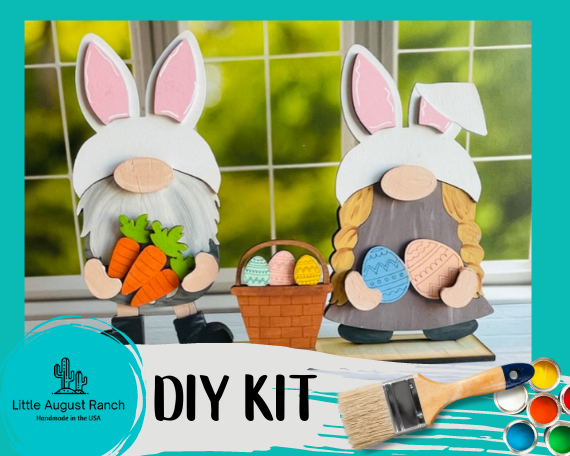 Little August Ranch Easter Freestanding Wood Gnome Outfits- Bunny Interchangeable Gnomes - DIY Paint and Decorate Yourself kit.