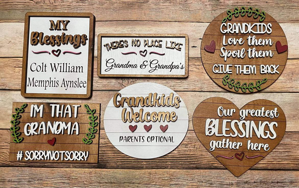 Looking to add a personal touch to your home decor? Our collection of Grandkids Tiered Tray DIY - Paint it Yourself signs from Little August Ranch are the perfect DIY project for you. Made from high-quality wood items, these signs can be easily painted.