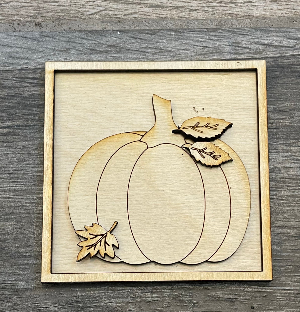 Fall Farm Square DIY Decor by Little August Ranch - Fall Pumpkin Patch DIY Bundle with leaf accents on a gray surface.