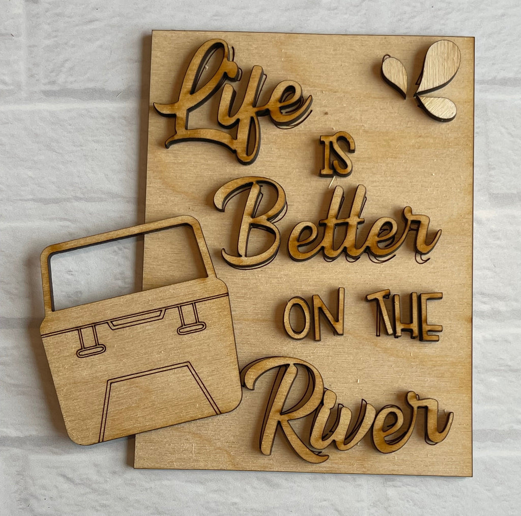 A Little August Ranch river-themed wooden sign perfect for your River Life DIY Tiered Tray. Life is better on the river! Customize it with DIY paint.