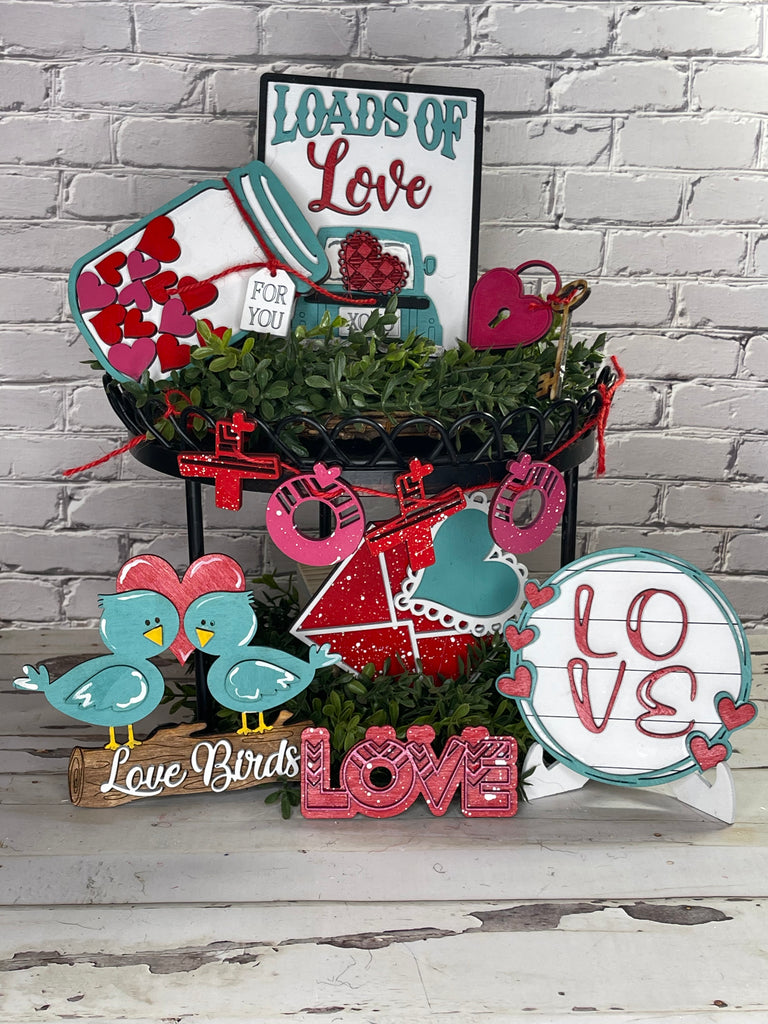 Little August Ranch's Valentine Tiered Tray Set - Finished Tray Bundle - Love Birds - Loads of Love - Love Shelf Decor is perfect for Tiered Tray Decor.