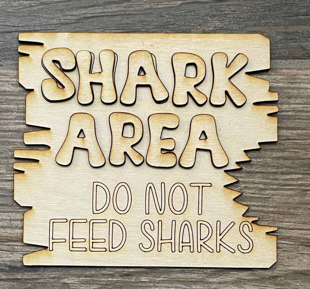 Little August Ranch Shark Tiered Tray - Shark Week Themed Tiered Tray - Beach Decor - Fins Up do not feed sharks sign.