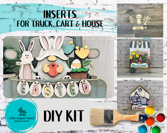 Little August Ranch Easter Gnome Bunny - DIY Interchangeable Inserts - Tiered Tray Decor - Freestanding Shelf Decor - Paint it Yourself Kit for truck cart and house featuring Easter Gnome.