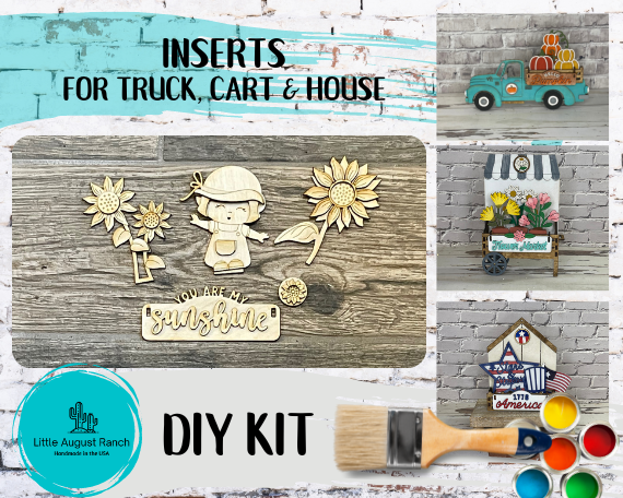 Little August Ranch Sunflower Insert DIY - Inserts for Interchangeable Inserts - Tiered Tray Decor - Freestanding Shelf Decor - Paint it Yourself Kit for truck cart and house.