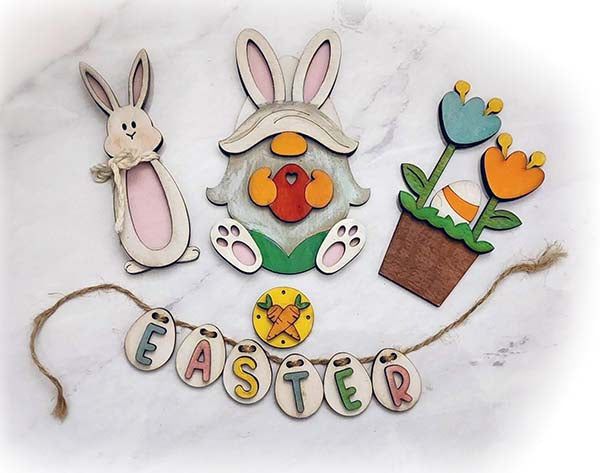 Get ready for Easter with the cutest addition to your home décor - a whimsical Easter Gnome Bunny from Little August Ranch! Our DIY Wood Blanks are perfect for creating these adorable little creatures. Place them on tiered trays or freestanding shelves as part of your Easter decor. With our Paint it Yourself Kit and interchangeable inserts, you can customize your gnome bunny to fit any style or theme.