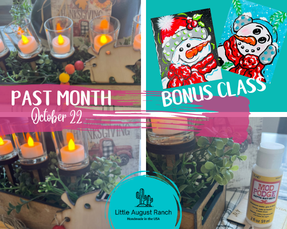 Past month bonus class October 22 featuring the Monthly Shelfie Box - Subscription DIY Wood Home Decor Craft Kit from Little August Ranch.