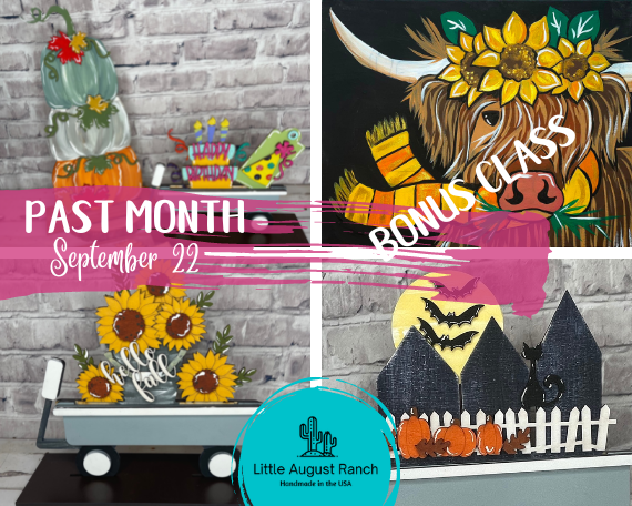 Past month bundles class september 22 with the Monthly Shelfie Box - Subscription DIY Wood Home Decor Craft Kit from Little August Ranch.