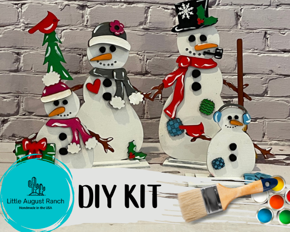 A Little August Ranch Snowm Tiered Tray Decor Bundle DIY - Standing Snowmen Family - Snowman DIY Paint Kit.