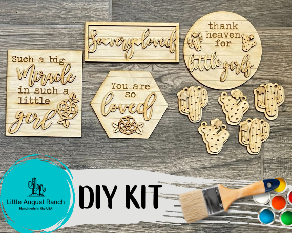 A Little Girls Tiered Tray DIY - Paint it Yourself kit with wood pieces to decorate using a paint brush and paint from Little August Ranch.