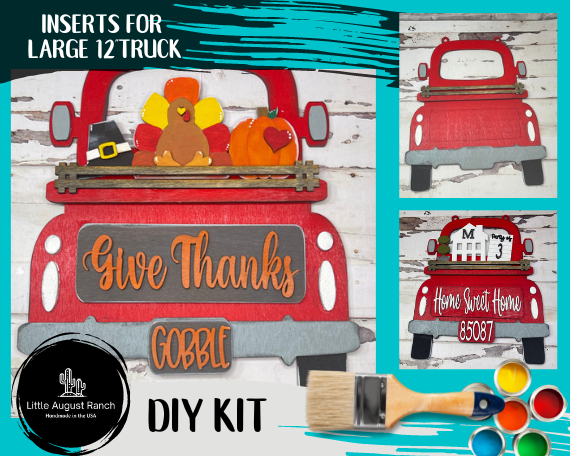Little August Ranch Give Thanks Insert for Large Interchangeable Truck - Hanging or Self Standing Truck for Interchangeable Pieces.