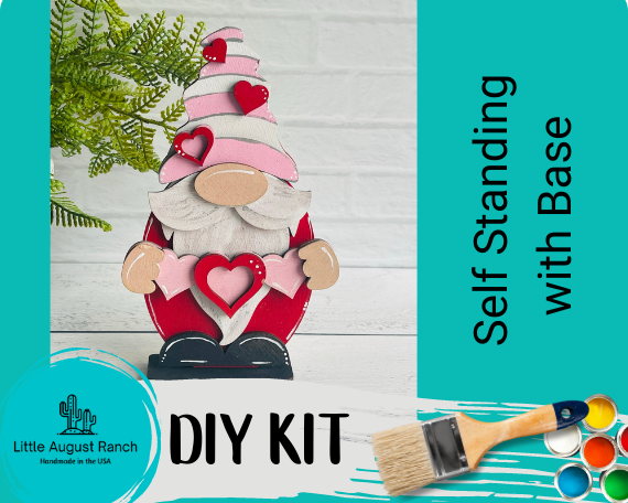 Little August Ranch's Valentine Love Gnome DIY - Standing Gnome on Base - DIY Paint Kit is a self-standing DIY paint kit for creating adorable wooden gnomes.