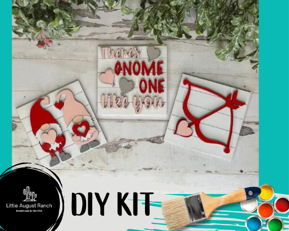 Valentine's Day DIY Kit featuring a Valentine Gnome DIY Leaning Ladder Insert Kit - Interchangeable Holiday Decor - Gnome One Like You DIY Wood Tile from Little August Ranch.