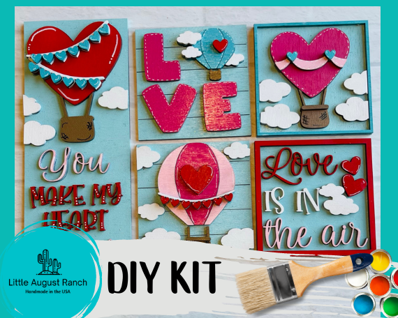 Little August Ranch Valentine Hot Air Balloon DIY Leaning Ladder Insert Kit - Interchangeable Valentine Decor - Love is in the Air DIY Wood Tile.