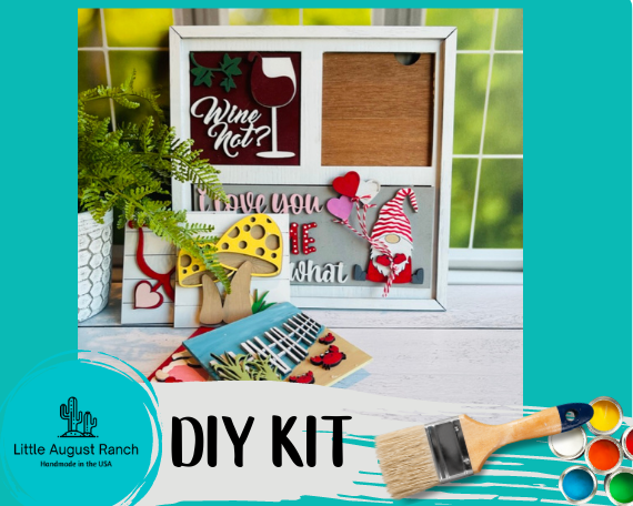 Little August Ranch Leaning Frames for Interchangeable Wood Tiles - Ladder Decor - 2 Square and Rectangle Frame kit for wood items.