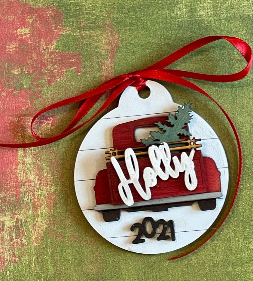 Little Red Truck Personalized Christmas Ornament - 2022 Christmas Ornament - Handmade Christmas Ornament