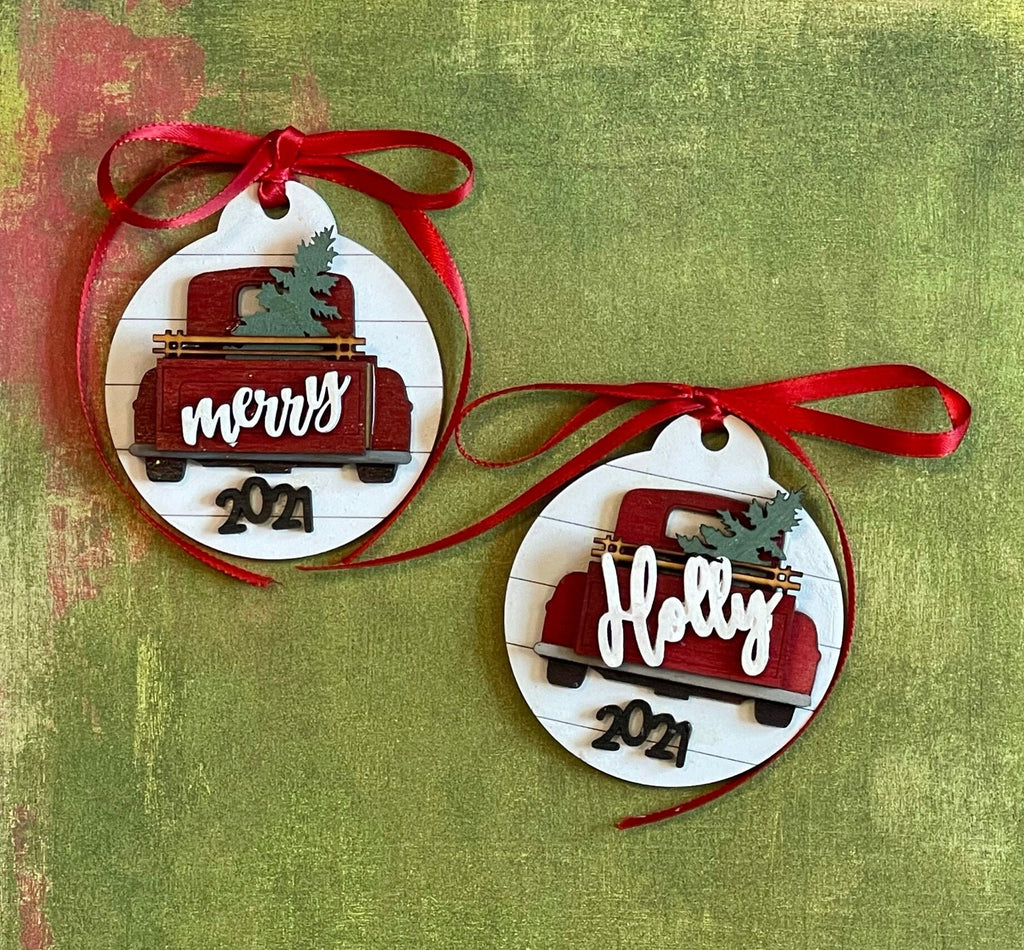 Little Red Truck Personalized Christmas Ornament - 2022 Christmas Ornament - Handmade Christmas Ornament