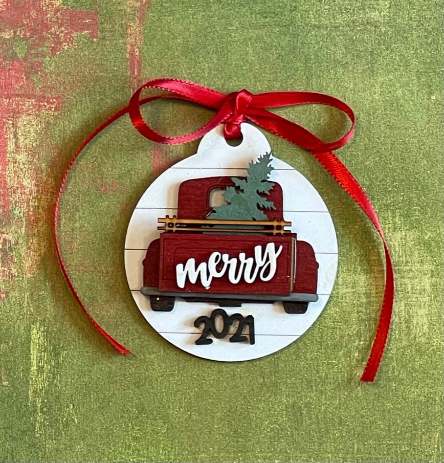 Little Red Truck Personalized Christmas Ornament - 2022 Christmas Ornament - Handmade Christmas Ornament