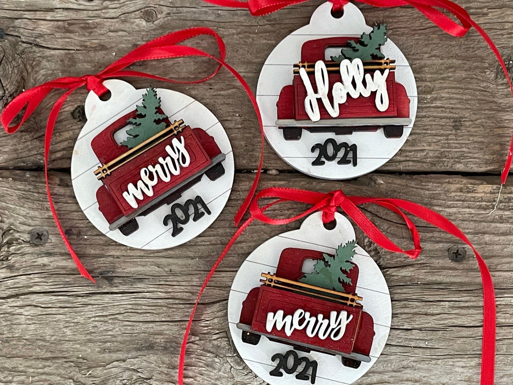 Little Red Truck Personalized Christmas Ornament - 2022 Christmas Ornament - Handmade Christmas Ornament