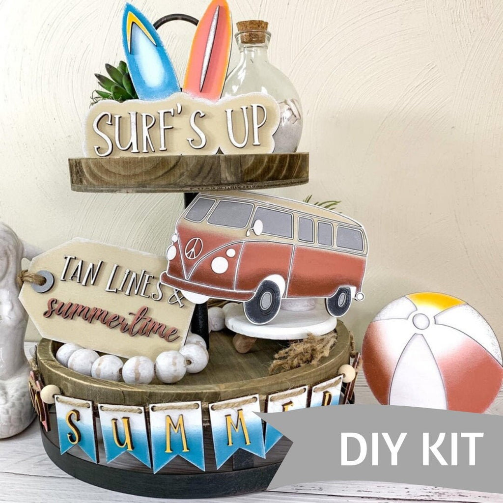 DIY Tiered Tray Summer, Surfboard, Beach Van - Paint and Decorate Yourself