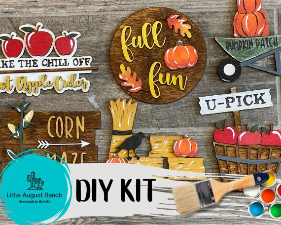 DIY Fall Tiered Tray - Fall Harvest, Farmers Market Tier Tray Bundle - Paint it Yourself - Corn Maze - Apple Cider - U-Pick