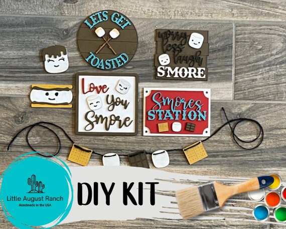 DIY S'More Tiered Tray DIY Kit- Campfire Tiered Tray Kit- Tiered Tray Bundle - Paint it Yourself