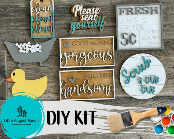 DIY Bathroom Tiered Tray Bundle -Rubber Duck Tiered Tray Kit - Good Morning Gorgeous Tiered Tray - Paint it Yourself