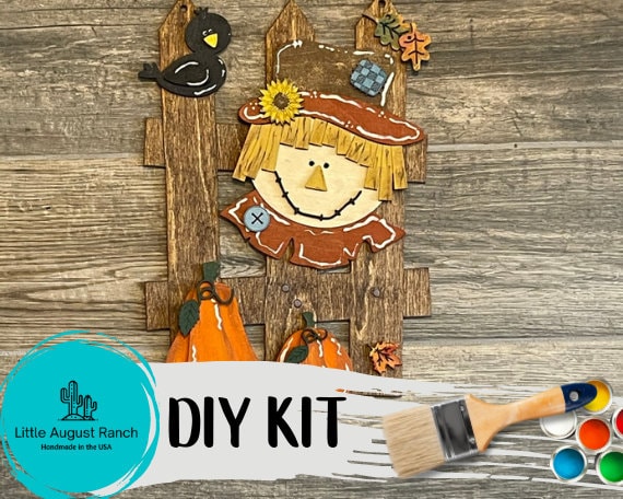 Interchangeable Fence Paint Kit - Scarecrow on Fence Door Hanger DIY Fall Kit - Paint it Yourself Fall Kit for Adult