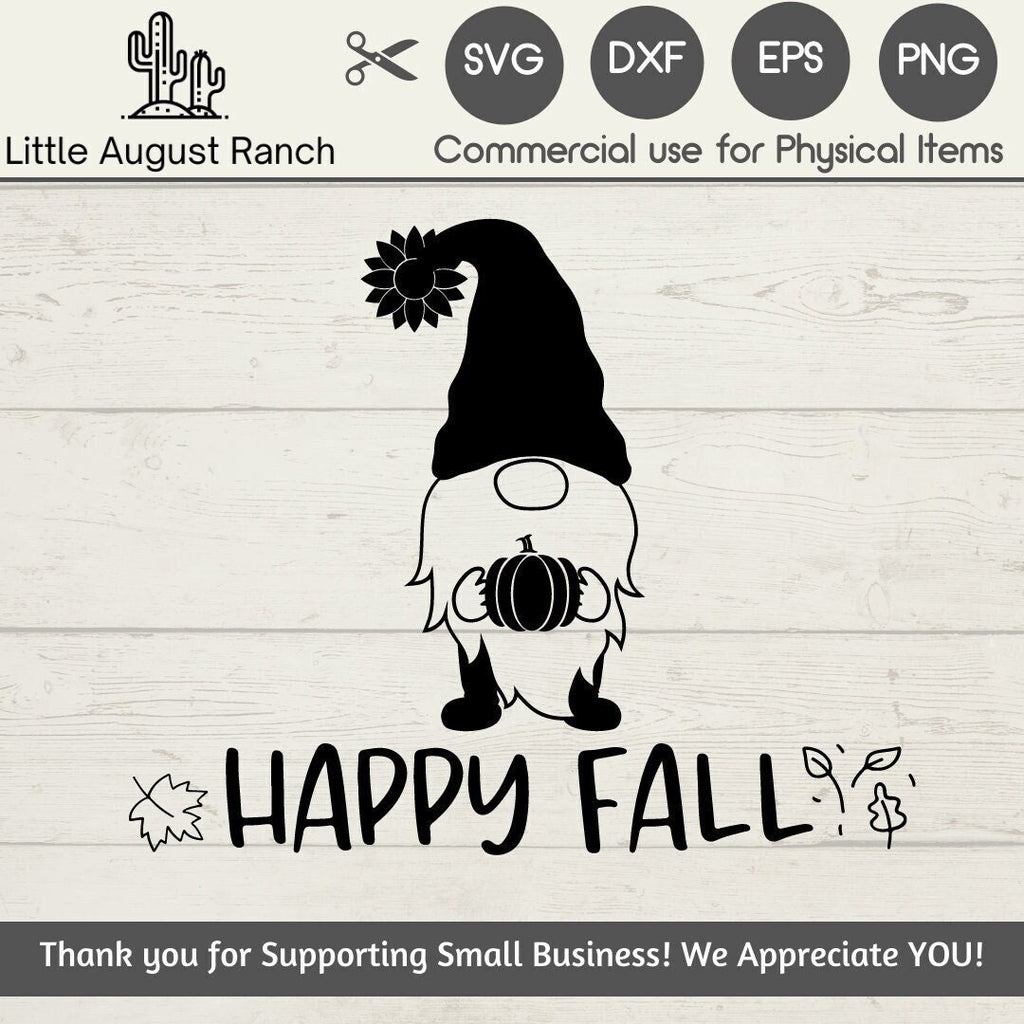 SVG Fall Gnome - Happy Fall Gnome with Pumpkin and Sunflower- SVG Quote - SVG File - Cut File