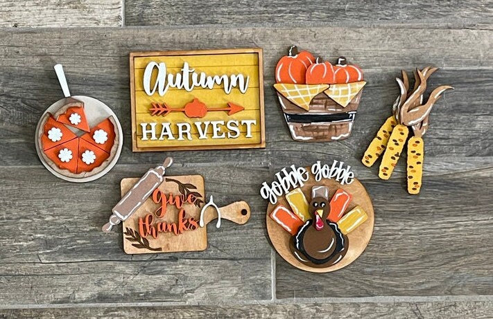 Thanksgiving Tiered Tray Set - Autumn Harvest Finished Tiered Tray Bundle