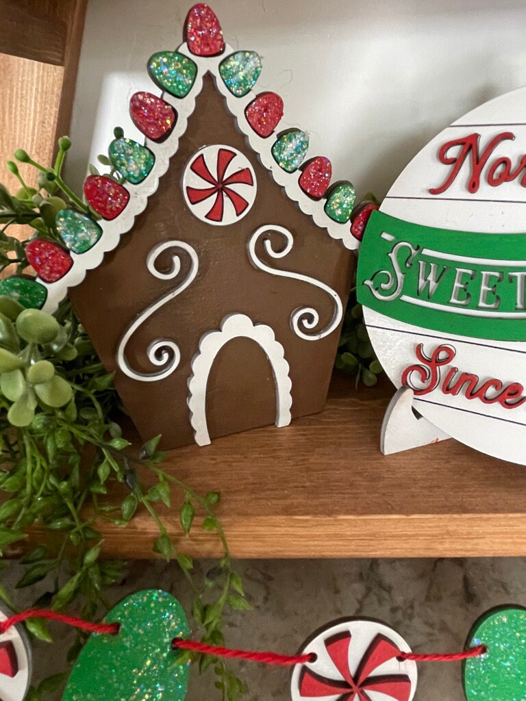 Christmas Tiered Tray Set - Finished Tiered Tray Bundle - Sweet Shoppe Decor - Christmas Candy Tiered Tray - Gingerbread House Tiered TRay