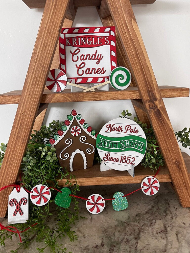 Christmas Tiered Tray Set - Finished Tiered Tray Bundle - Sweet Shoppe Decor - Christmas Candy Tiered Tray - Gingerbread House Tiered TRay