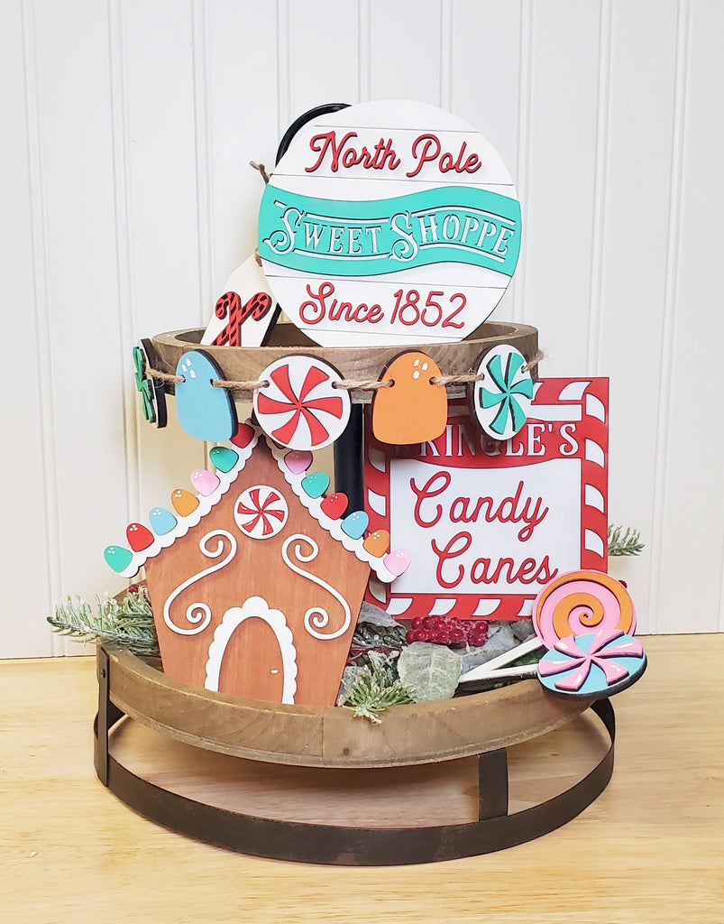 Christmas Candy Shop Tiered Tray Decor Bundle DIY - Candy Cane Tiered Tray