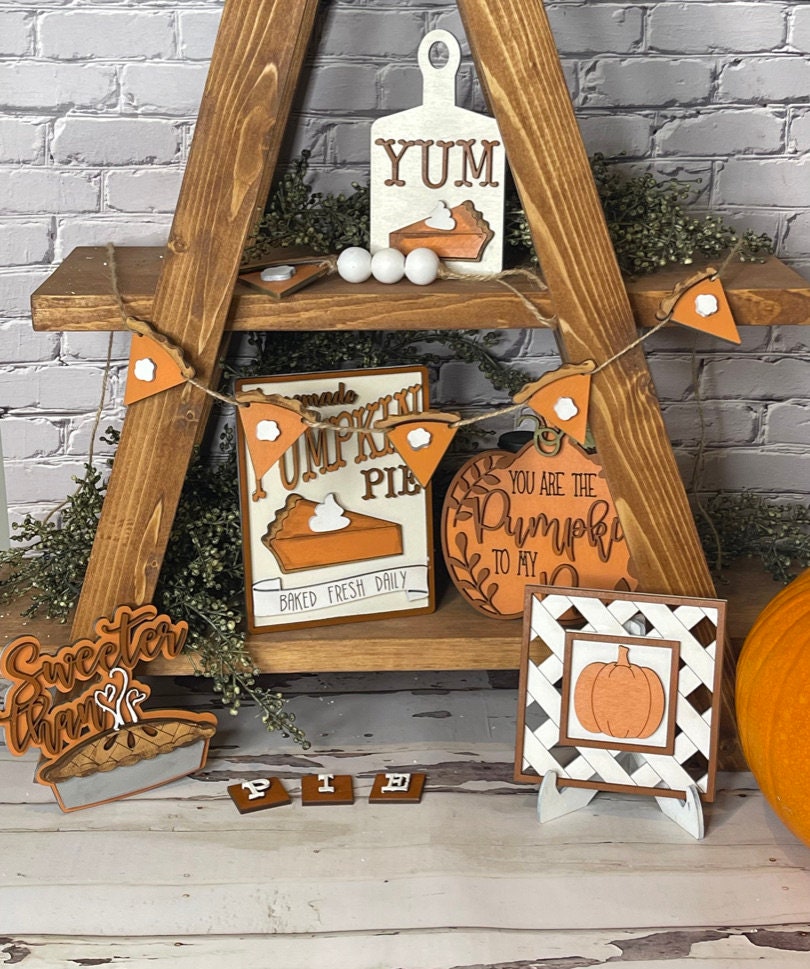 Pumpkin Pie Tiered Tray Set - Tiered Tray Finished Decor - Fall Tiered Tray - Thanksgiving Decor