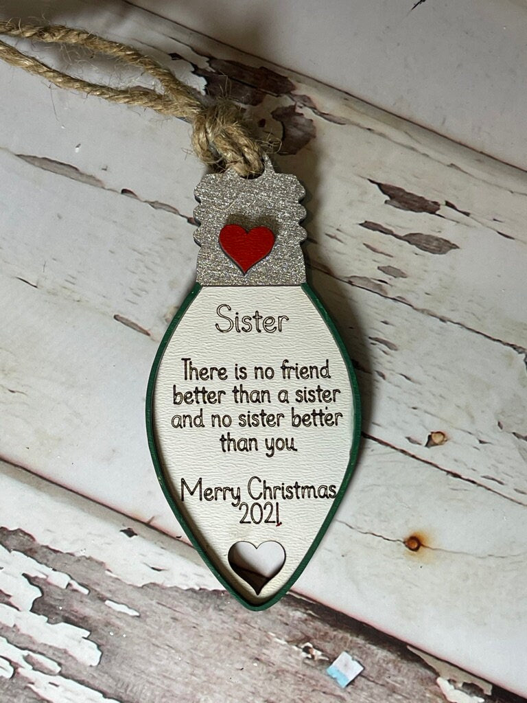 Sister Christmas Ornament - Christmas Light Ornament - Handmade Christmas Ornament - Cute Handmade Christmas Ornament