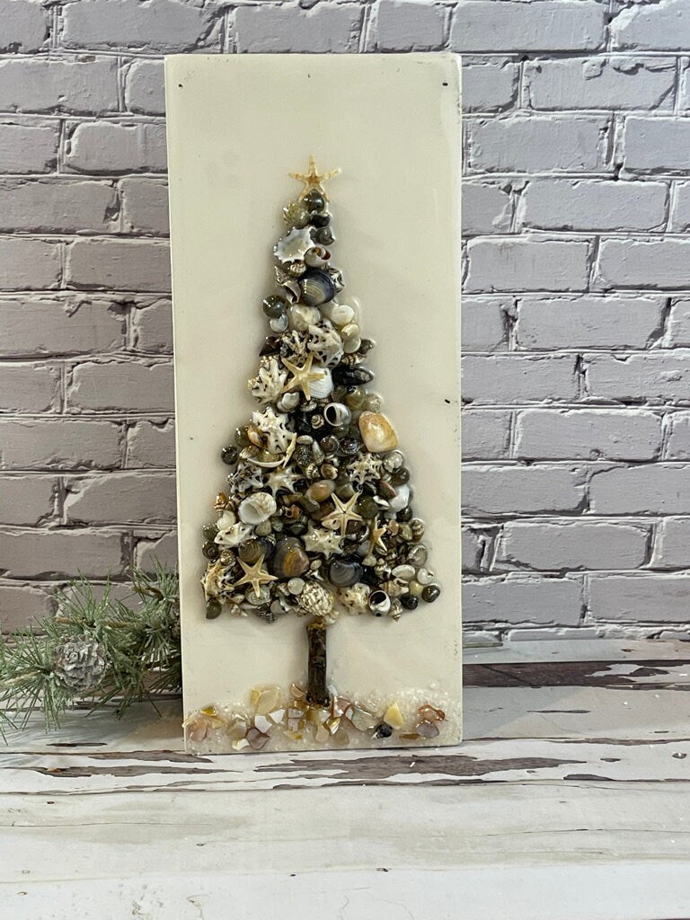 Seashell Christmas Tree- Broken Glass Wall Art