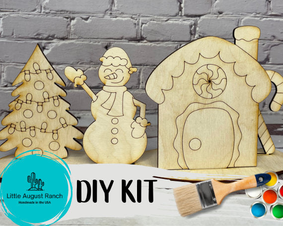 Paint Kit for Kids- Christmas Paint Kit - Kids Gingerbread Set - Wood DIY Kit